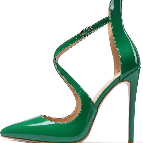Women's Pointed Toe Stiletto Heels Microfiber Pumps Ankle Buckle Shoes - Picture 1 of 6